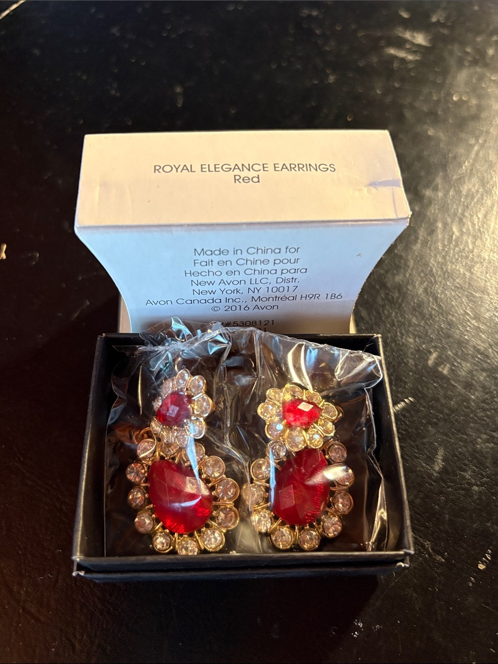 Avon Gold-Tone Earrings with Red Crystal Drops
